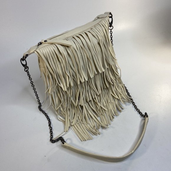 Womens White STEVE MADDEN GIRL Fringe Designer Crossbody Bag Shoulder Purse - Picture 3 of 14